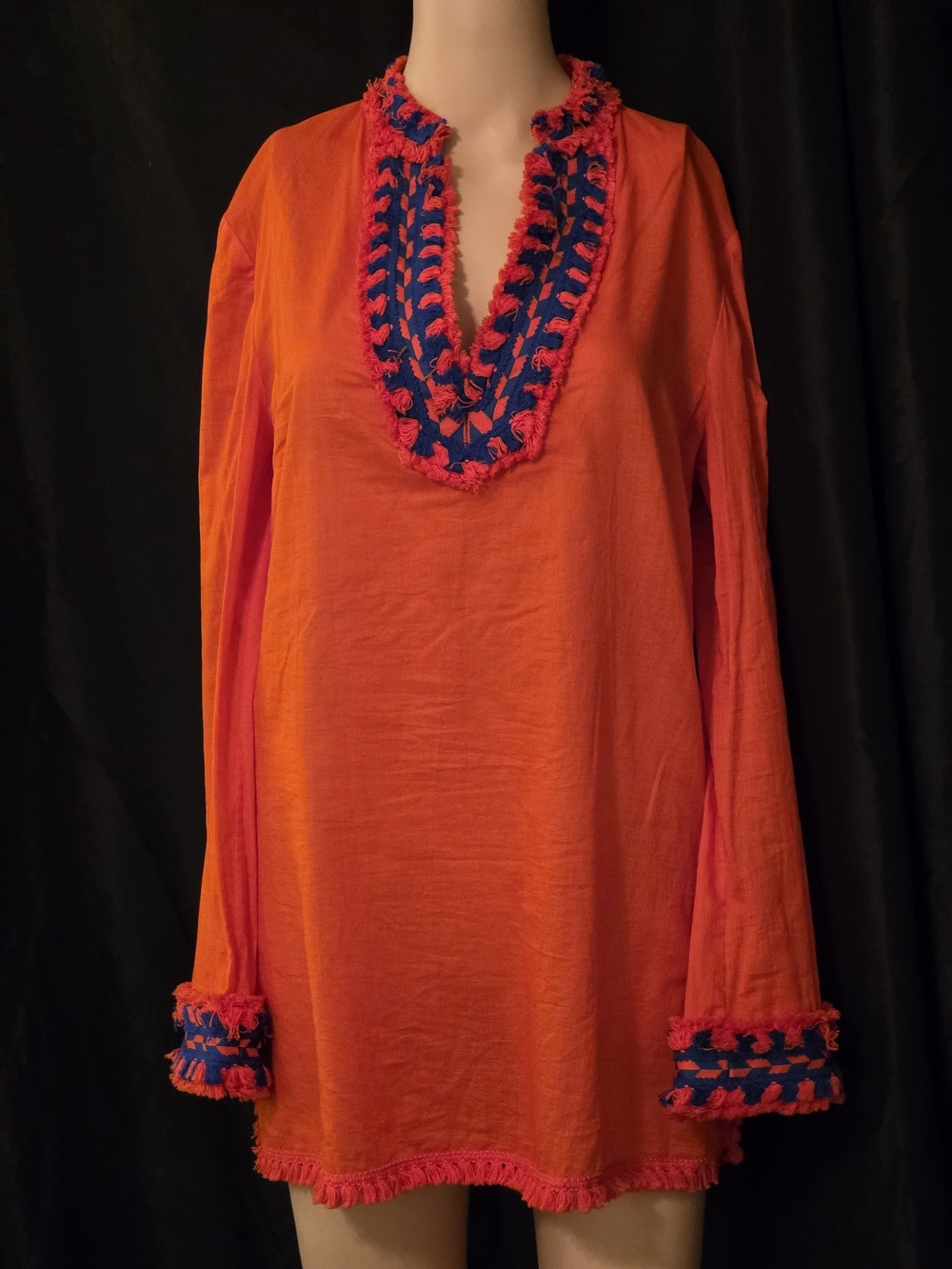 Tory Burch Orange Tunic with Navy & Pink Trim